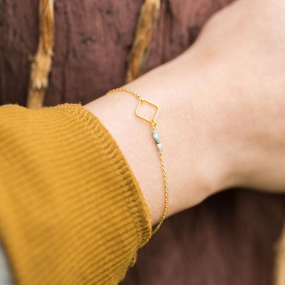 Dainty 14K Gold Plated Square Bead Bracelet - Picture 5 of 5